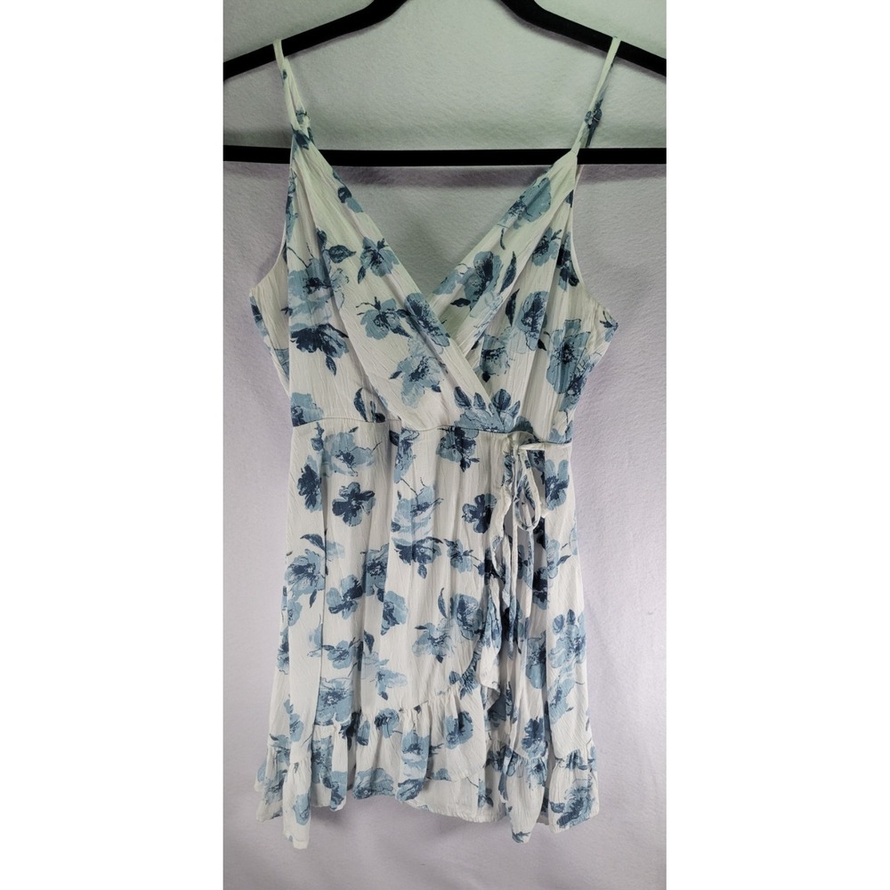 Altar'd State White Blue Floral Wrap Mini Dress Sleeveless AN50653-M